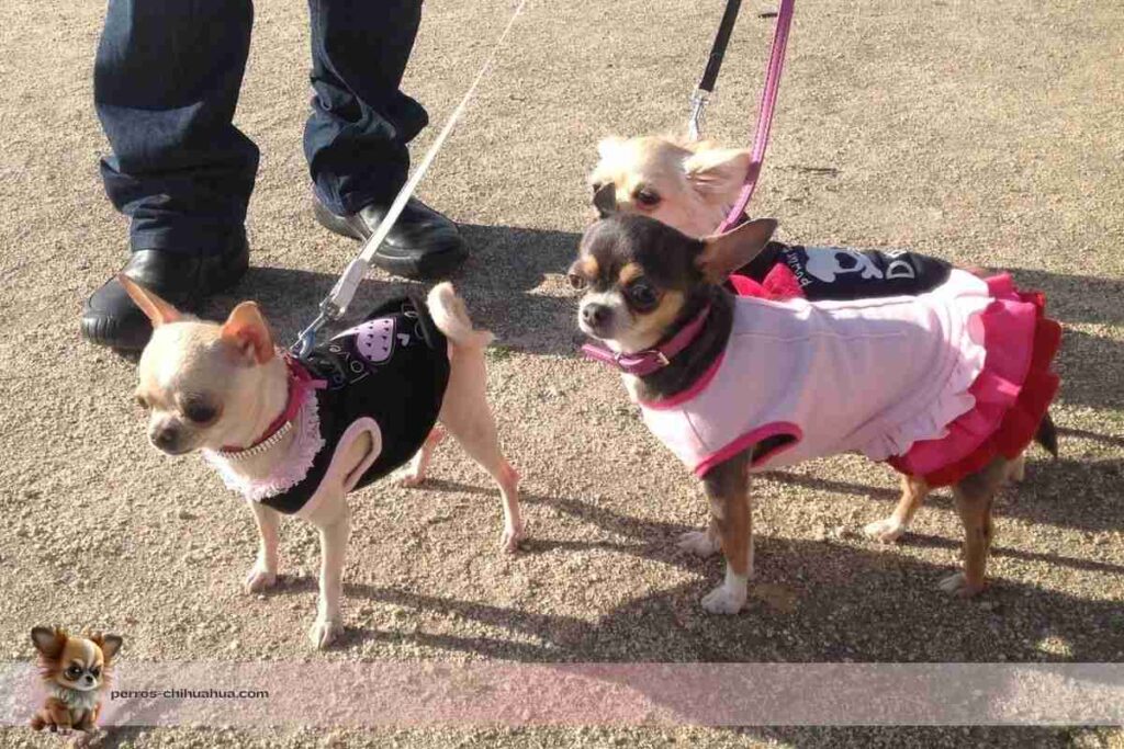 chihuahuas con collar y correa